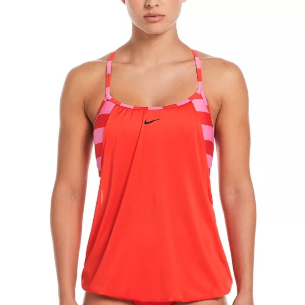 NWT Nike Micro-Stripe Layered Tankini Swim Top Women's Pink SZ MEDIUM